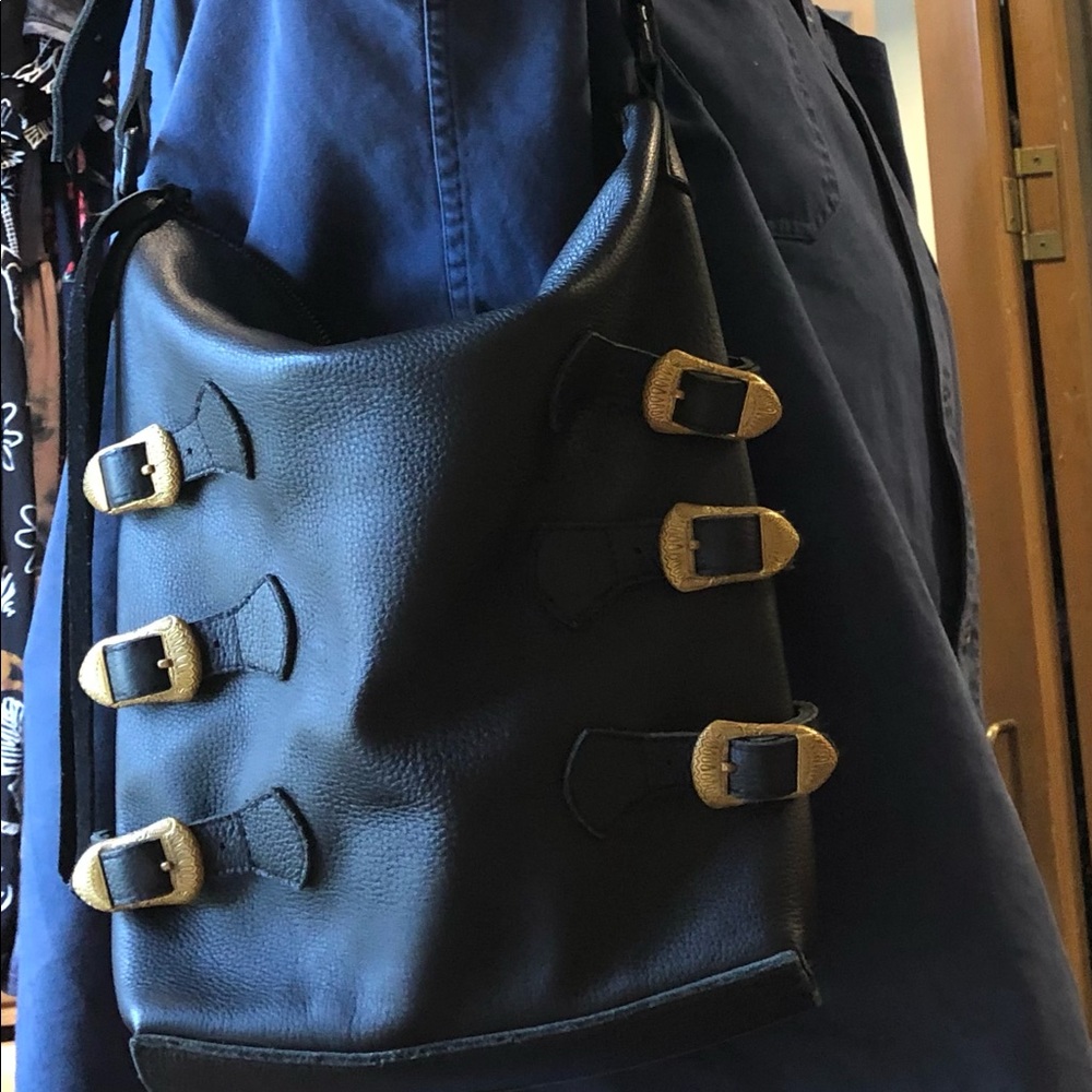 Cleobella hobo  bag black leather buckle trim - Picture 6 of 7